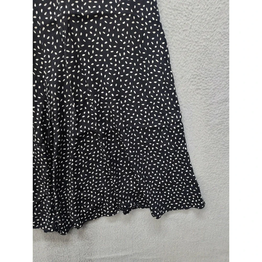 MNG Mango Black White Seed Print Midi Skirt Womens XXS High Waist A-Line Flowy